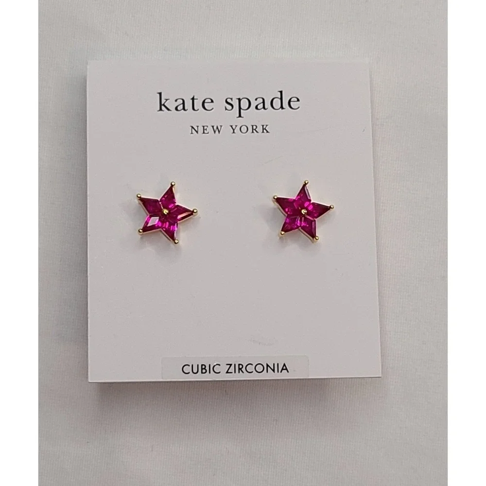 Kate Spade New York Star Stud‎ Earrings Pink Cubic Zirconia Gold Tone